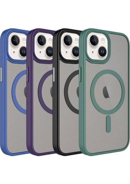 Case 4U Apple iPhone 15 Plus Kılıf Mat Arka Yüzey Wireless Şarj Özellikli Flet Magsafe Kapak Mavi