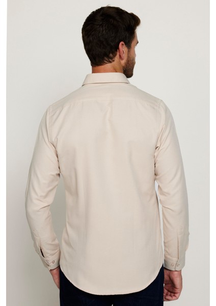 Slim Fit Pamuklu Kolay Ütü Düz Bej Erkek Gömlek indirimleri