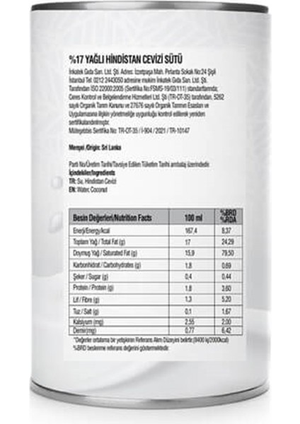 Organik Hindistan Cevizi Sütü 400ML