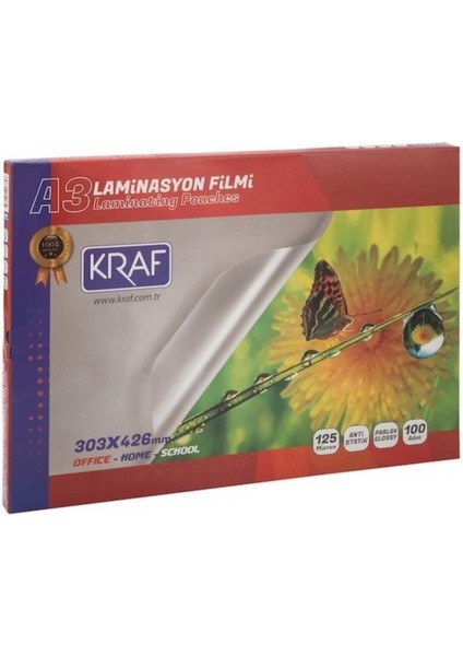 Laminasyon Filmi Parlak A3 125 Micron 100`LÜ