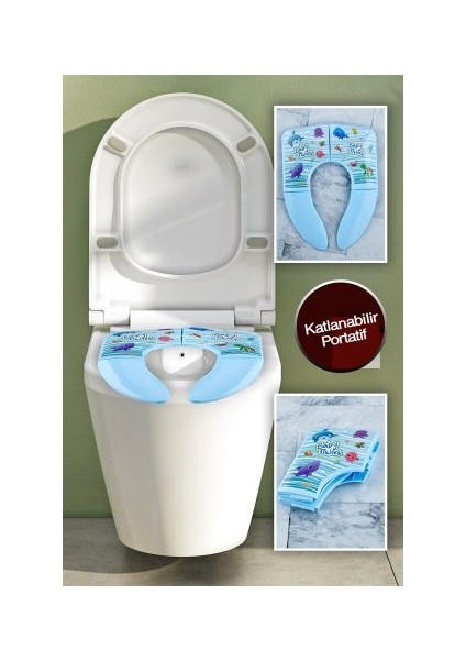 Katlanabilir Portatif Kolay Taşınabilir Çocuk Klozet Kapağı Adaptörü Mavi