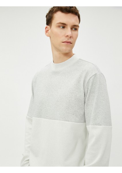 Bisiklet Yaka Kazak Renk Bloklu Uzun Kollu