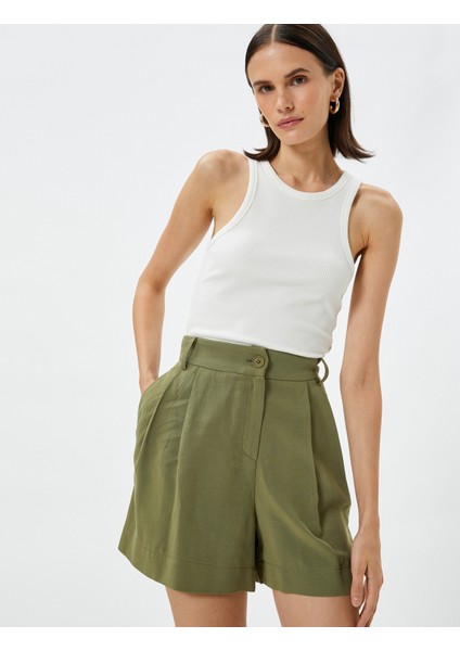Mini Şort Yüksek Bel Cep Detaylı Düğmeli Viskon Karışımlı fiyatları