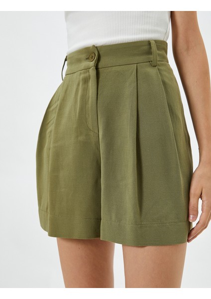 Mini Şort Yüksek Bel Cep Detaylı Düğmeli Viskon Karışımlı indirimleri