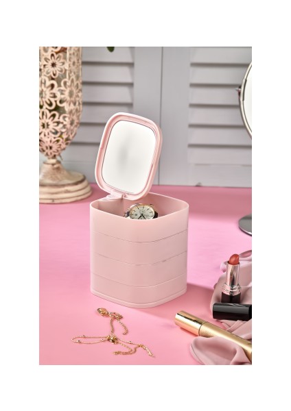 Takı Organizeri - 4 Katlı Aynalı Kare 360 Derece Dönebilen Takı Organizer Kutusu fiyatları