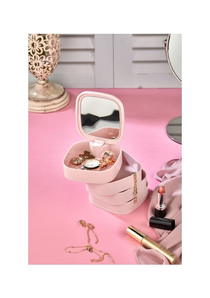 Takı Organizeri - 4 Katlı Aynalı Kare 360 Derece Dönebilen Takı Organizer Kutusu modelleri