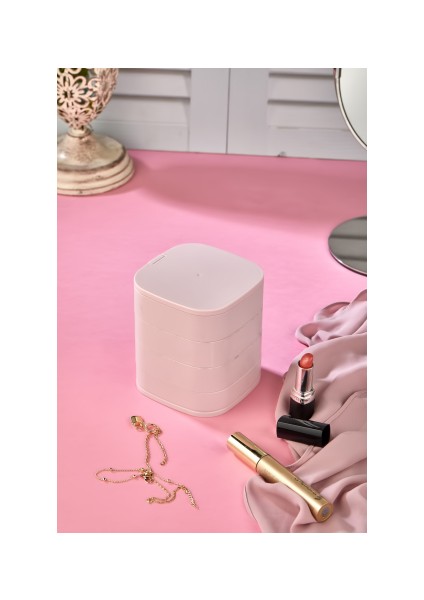 Takı Organizeri - 4 Katlı Aynalı Kare 360 Derece Dönebilen Takı Organizer Kutusu fırsatları