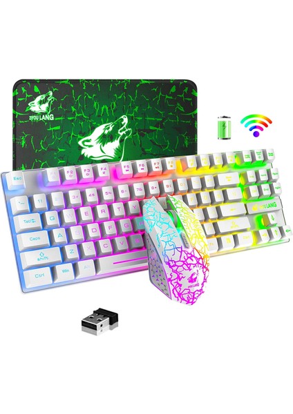 T87 Kablosuz Klavye ve Fare Seti 87 Tuşlu Mekanik Sense Klavye Oyun Faresi Rgb Şarj Edilebilir Multimedya Pc Bilgisayar Klavyesi (Yurt Dışından)