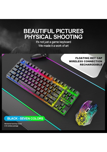 T87 Kablosuz Klavye ve Fare Seti 87 Tuşlu Mekanik Sense Klavye Oyun Faresi Rgb Şarj Edilebilir Multimedya Pc Bilgisayar Klavyesi (Yurt Dışından) fiyatları