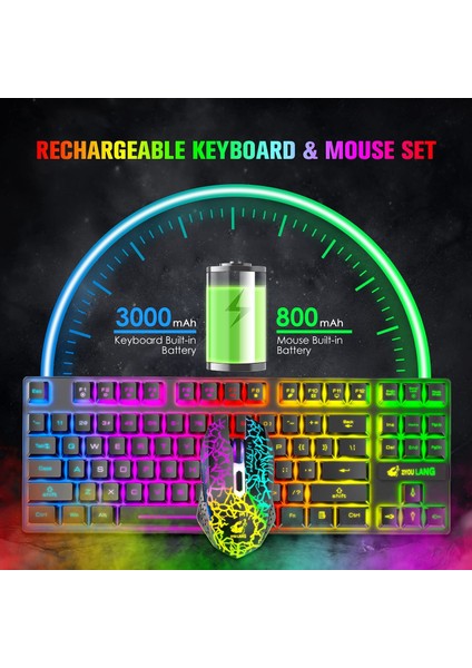 T87 Kablosuz Klavye ve Fare Seti 87 Tuşlu Mekanik Sense Klavye Oyun Faresi Rgb Şarj Edilebilir Multimedya Pc Bilgisayar Klavyesi (Yurt Dışından) modelleri