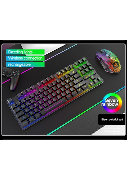 T87 Kablosuz Klavye ve Fare Seti 87 Tuşlu Mekanik Sense Klavye Oyun Faresi Rgb Şarj Edilebilir Multimedya Pc Bilgisayar Klavyesi (Yurt Dışından) fırsatları