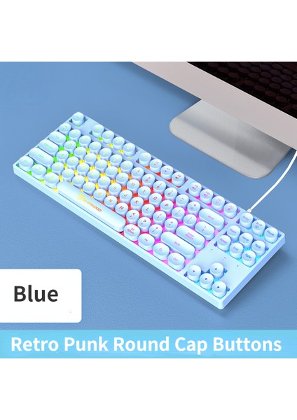 Punk Arkadan Aydınlatmalı Oyun Klavyesi Retro Yuvarlak Keycaps USB LED Aydınlatmalı Kablolu Kiraz Pembe Pc Gamer Için Klavyeler Membran Klavye (Yurt Dışından)