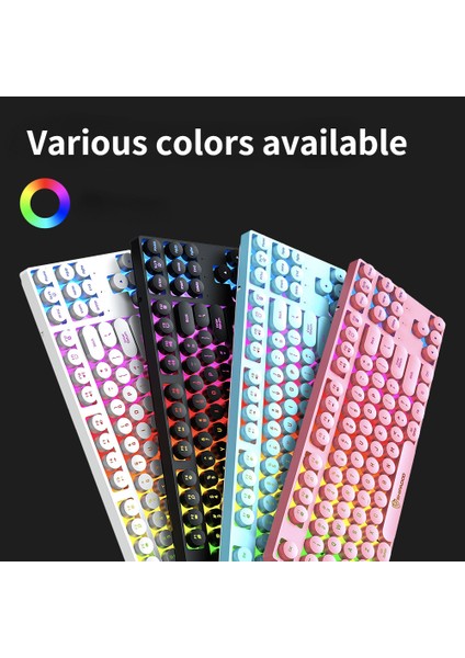 Punk Arkadan Aydınlatmalı Oyun Klavyesi Retro Yuvarlak Keycaps USB LED Aydınlatmalı Kablolu Kiraz Pembe Pc Gamer Için Klavyeler Membran Klavye (Yurt Dışından)