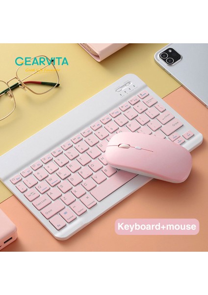 Bluetooth Kablosuz Klavye Fare Rus Fransız Portekizce Ispanyolca Korece Android Ios Windows Telefon Tablet iPad Air Pro Pad (Yurt Dışından)