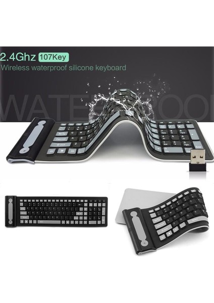 Katlanabilir Silikon Kablosuz Klavye 2.4g USB Esnek Su Geçirmez Ince Klavye Pc Laptop Için Evrensel Sessiz Roll Up Tuş Takımı (Yurt Dışından)