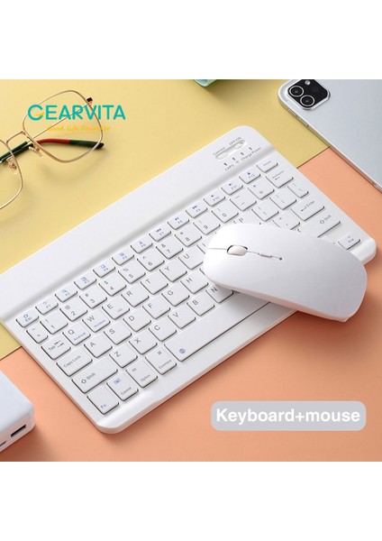 Bluetooth Kablosuz Klavye Fare Rus Fransız Portekizce Ispanyolca Korece Android Ios Windows Telefon Tablet iPad Air Pro Pad (Yurt Dışından)