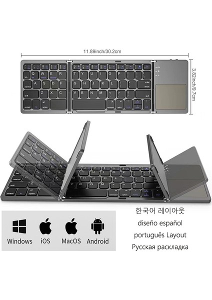 Kablosuz Mini Katlanır Bluetooth Uyumlu Klavye iPad Android Windows Ios Telefon Tablet Dokunmatik Yüzeyli Kablosuz Klavyeyeni (Yurt Dışından)