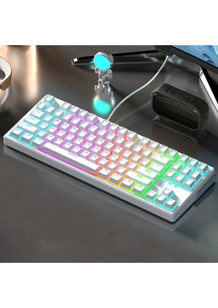 Rgb Mini Mekanik Oyun Kablolu Klavye Kahverengi Anahtarı 87 Tuşlu Oyun Klavyesi Bilgisayar Pc Dizüstü Ayrılabilir Tip-C Tuş Takımı Için (Yurt Dışından)