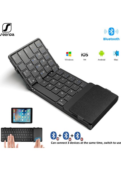 Seenda Dokunmatik Yüzeyli Üç Katlanır Kablosuz Klavye Şarj Edilebilir Mini Klavye Windows Phone Pc Için Katlanabilir Klavye Masa (Yurt Dışından)