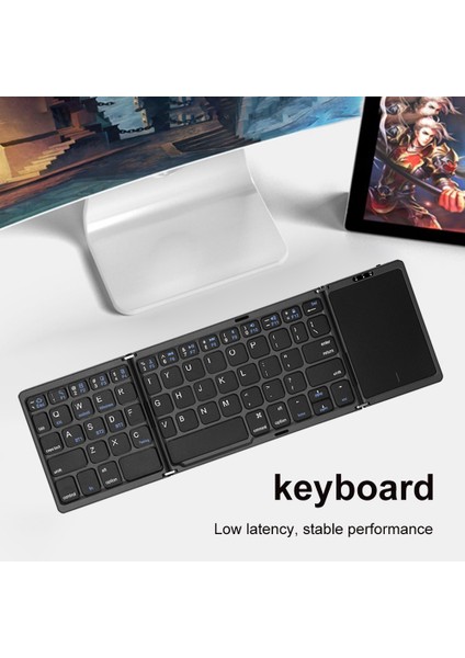 B089T Taşınabilir Mini Üç Katlanır Bluetooth Klavye 64 Tuşlar Ios Android iPad Tablet Telefon Için Kablosuz Katlanabilir Touchpad Tuş Takımı (Yurt Dışından)