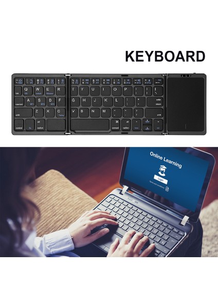 B089T Taşınabilir Mini Üç Katlanır Bluetooth Klavye 64 Tuşlar Ios Android iPad Tablet Telefon Için Kablosuz Katlanabilir Touchpad Tuş Takımı (Yurt Dışından)