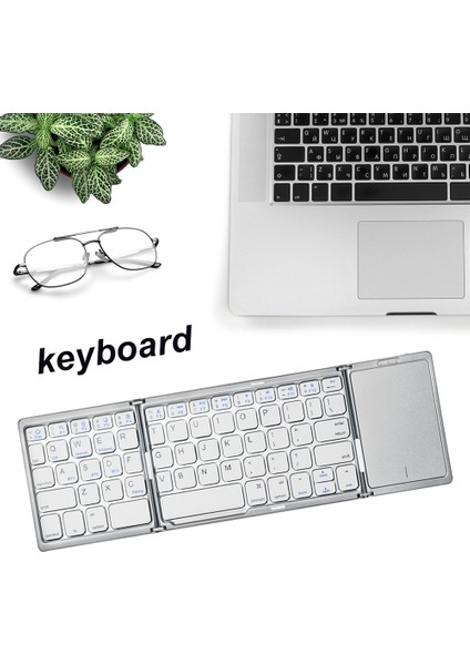 B089T Taşınabilir Mini Üç Katlanır Bluetooth Klavye 64 Tuşlar Ios Android iPad Tablet Telefon Için Kablosuz Katlanabilir Touchpad Tuş Takımı (Yurt Dışından)