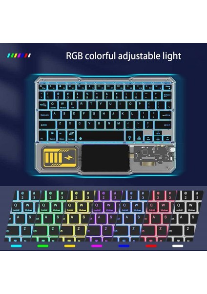 IPad Xiaomi Samsung Huawei Tablet Dizüstü Bilgisayar Için Renkli Bluetooth Klavye Taşınabilir Kablosuz Klavye Rgb Ayarlanabilir Arka Işık (Yurt Dışından)