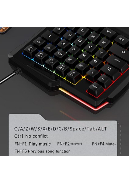 Rgb Arkadan Aydınlatmalı 35 Tuşlu Sol El Yarım Kablolu Oyun Klavyesi Tek Elli Mini Oyun Tuş Takımı Pc Dizüstü Bilgisayar Için Taşınabilir Klavye (Yurt Dışından)