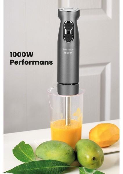 Maximix Antrasit 1000 Watt 4 Bıçaklı Paslanmaz Çelik Turbo Hız Ayarlı El Blender