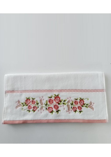 Azalea 50*90 cm Nakişlı Havlu Beyaz-Pembe