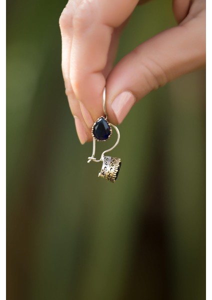 Safir Taşlı Elişi Damla Gümüş Küpe 4240 modelleri