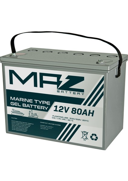 Maz Akü 12 Volt 80 Amper (Ah) Marine Jel VRLA Akü (Yeni Üretim)