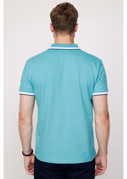 Erkek Polo Yaka Slim Fit Yaka ve Kol Şeritli Pike Turkuaz Tişört indirimleri