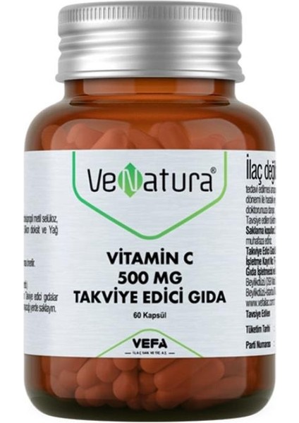 Vitamin C 500 Mg Takviye Edici Gıda 60 Kapsül
