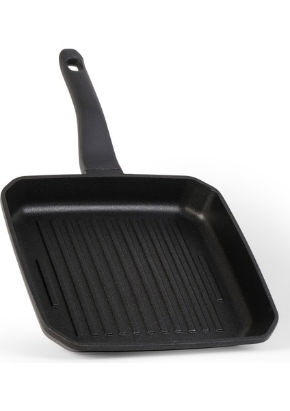 Verona Titanyum Kaplama Yanmaz Yapışmaz Kare Grill Tava (Siyah - 28cm)