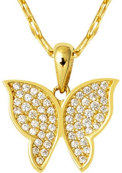 Kelebek 14 Ayar Altın Zincirli Kolye