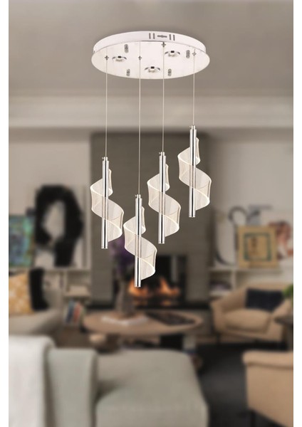 P7077-3+1 4lü Krom Sarkıt LED Avize(Beyaz Işık -Sarı Işık - Gün Işığı)