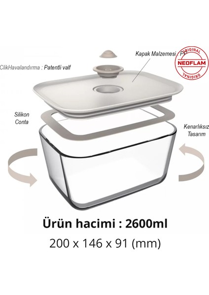 Fika Clik Dikdörtgen Saklama Kabı Bej 2600 ml indirimleri