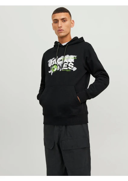 Jack & Jones Jcodust Sweat Hood Sn Erkek Siyah Sweatshirt 12240214-Black