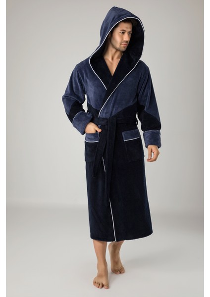 Nışa Çift Renk Bambo Cotton Erkek Bornozu