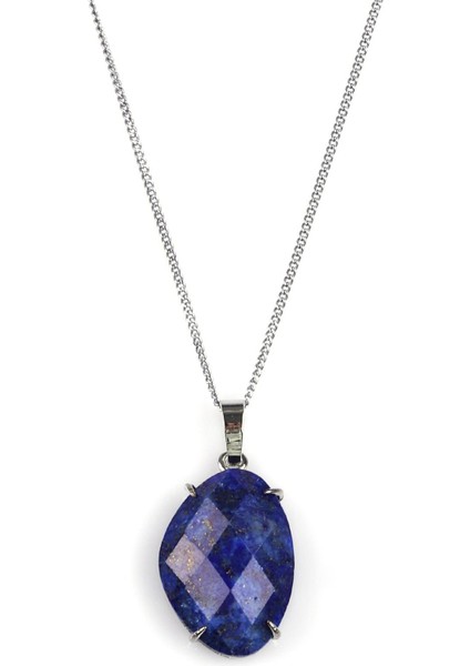 Lapis Lazuli Doğal Taş Gümüş Renkli Kolye