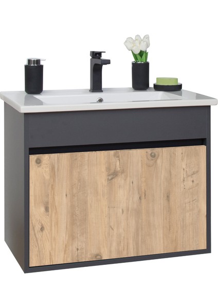 Aras Lavabolu Asma Alt Dolap Antrasit Atlantik Çam 55X44X58 cm