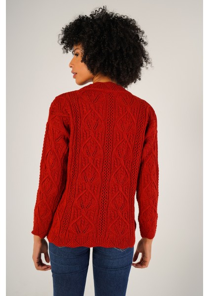 Kadın Kırmızı Saç Örgülü Bisiklet Yaka Yün Kazak TRIST-6144 fırsatları