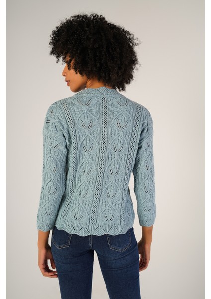 Kadın Mavi Saç Örgülü Bisiklet Yaka Yün Kazak TRIST-6144 modelleri