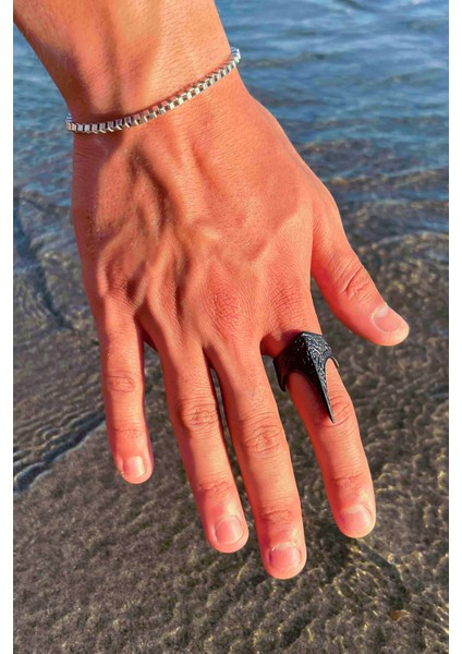 Erkek Mat Siyah Klasik Zihgir Model Yüzük ve Bileklik Seti