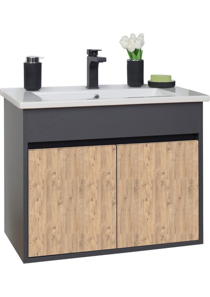 Aras Lavabolu Asma Alt Dolap Antrasit Atlantik Çam 65X44X58 cm
