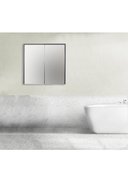 Aras Aynalı Üst Dolap Antrasit Atlantik Çam 80X75X15 cm