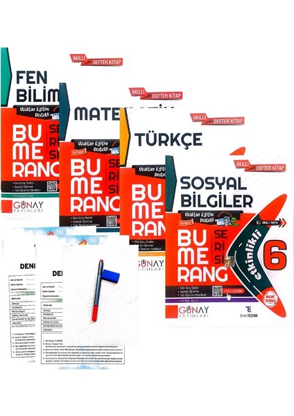 Bumerang 6.Sınıf Matematik+Fen+Türkçe+Inkılap Defter&kitap-Yeni Baskı-(Aydın+Okyanus Yayınları Deneme+Faberkalem+Silgi)