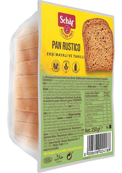 Rustico Glutensiz Lifli Ekmek 250 GR (8 ADET)