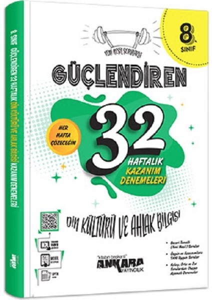 8.Sınıf Güçlendiren Din Kültürü Kültürü ve Ahlak Bilgisi Soru Bankası - 32 Haftalık Kazanım Denemeleri modelleri